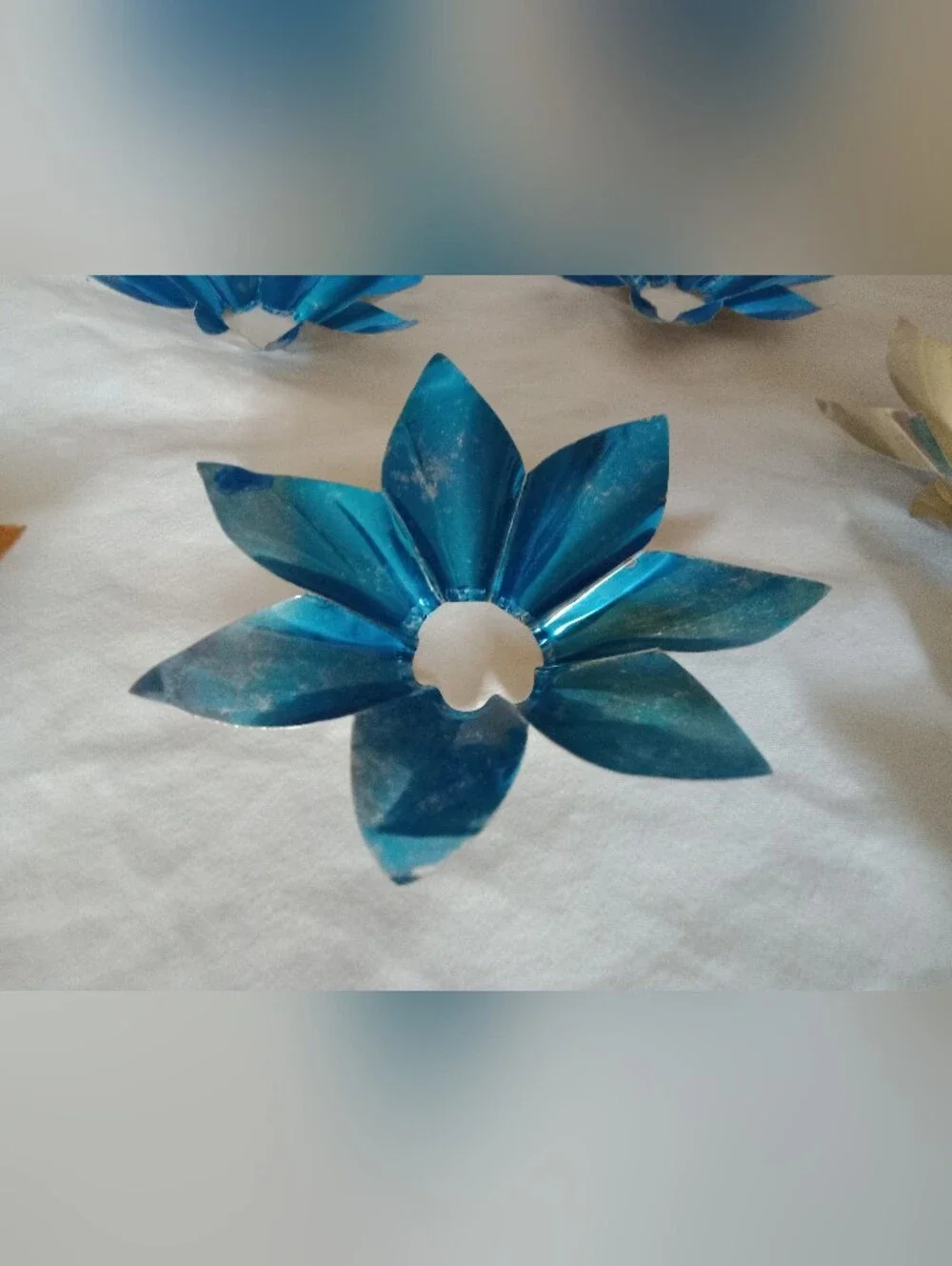 Vintage Tin Flower Christmas String Light Reflectors Covers Collectible Holiday